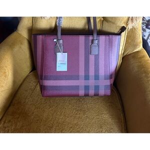 Plaid check 2 in 1 burgandy shopper set